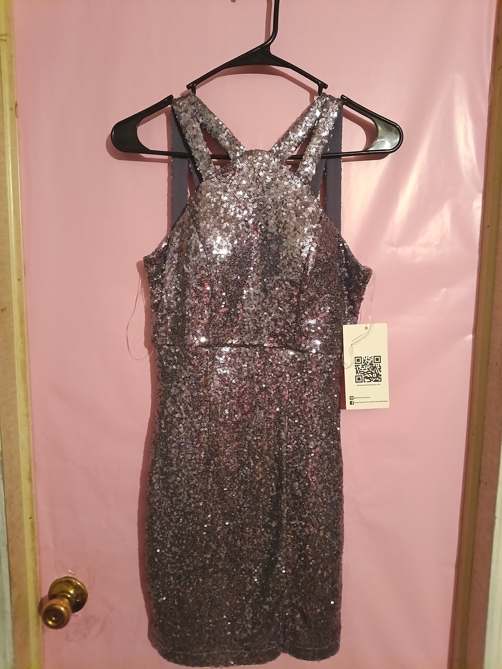 Emerald Sundae Silver Sequin Halter Mini Dress